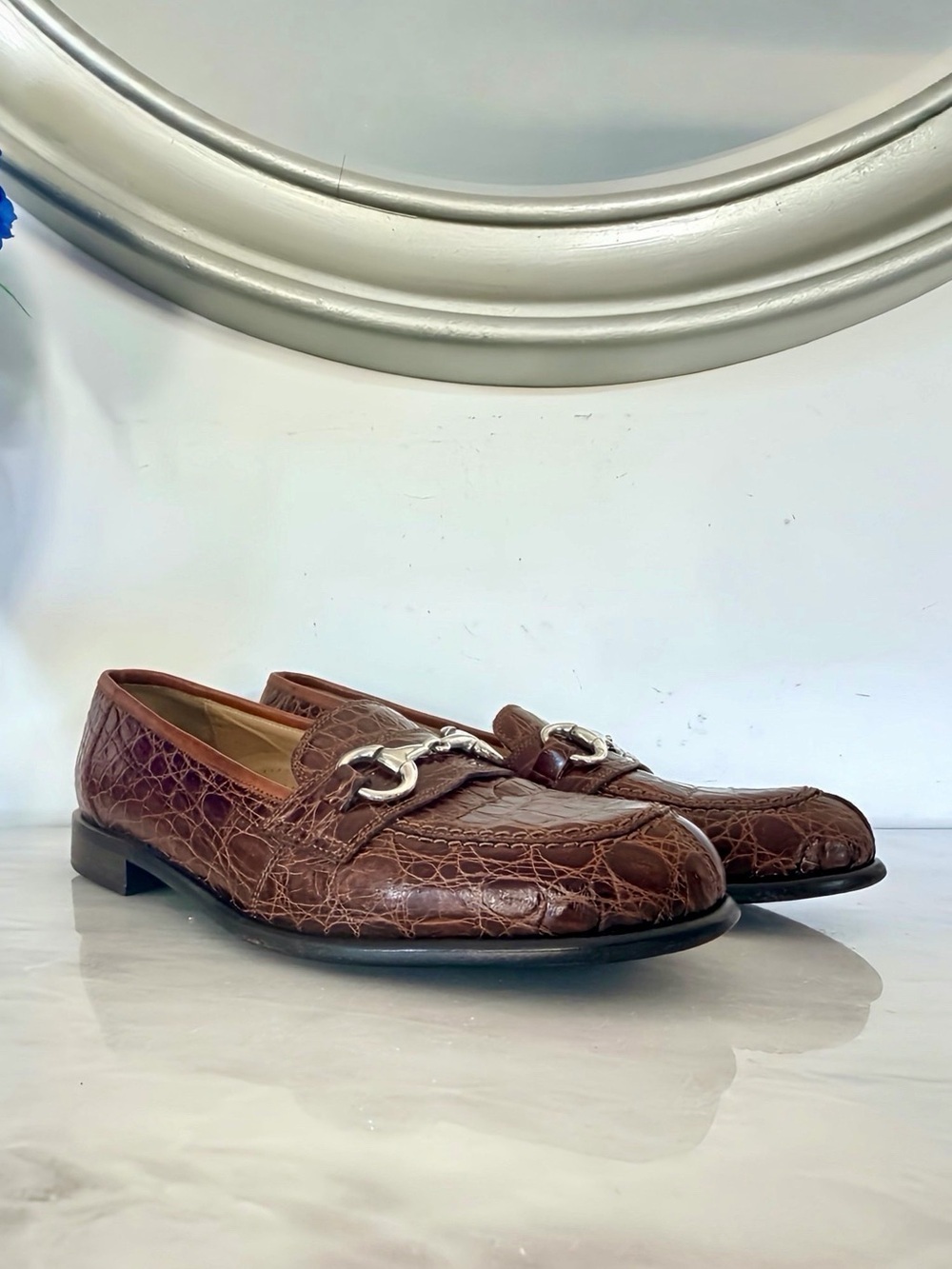 Zelli Genuine Crocodile Horsebit Loafer 9M Brown Handcrafted Italy